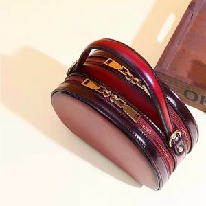 Red Mini Dome Crossbody Bag with Gold Accent